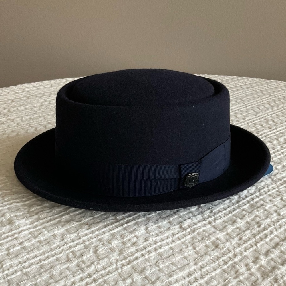 BIGALLI Navy Wool Felt Hat “The Cooker” Large